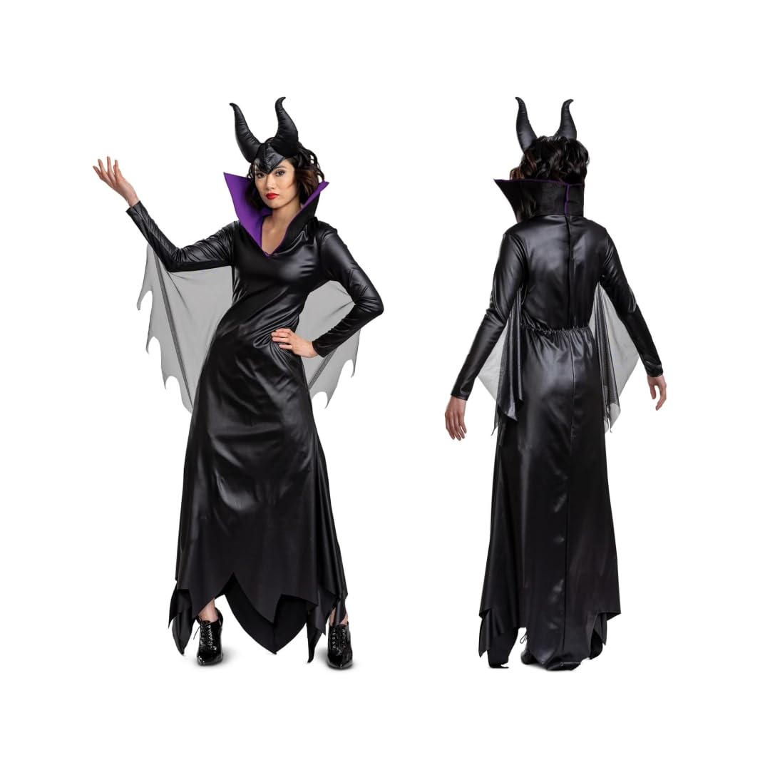 Disney Official Premium Adult Maleficent Costume includes Horns with Super Soft Halloween Fairy Costume Adults Fancy Dress