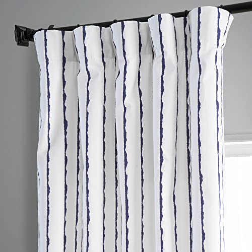 Image of HPD Half Price Drapes Abstract Striped Printed Curtains 108 Inches Long Luxury Cotton Curtains (1 Panel) Room Darkening Window Curtains for Bedroom & Living Room, 50W x 108L, White & Blue Striped