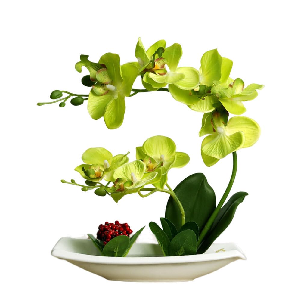 Sztuczne rośliny domowe, orchidee, sztuczne kwiaty, biała donica do miski, piękny zestaw bonsai, imitacja domu, hotelu lub balkonu, zielona