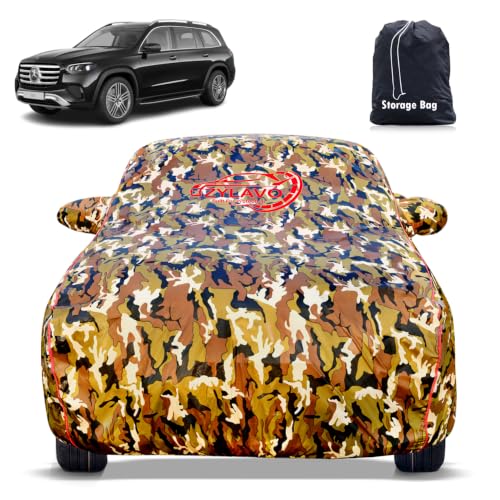 Image of Premium Car Cover for Mercedes GLS Model | Waterproof, UV & Dust Protection | Mirror & Antenna Pocket | Triple Stitched, Soft Inner Lining, Belt & Buckle (Jungle Print)