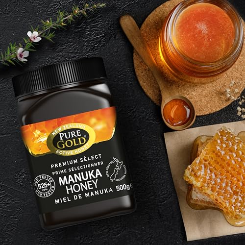 Pure Gold Manuka-Honig 525+ 500 g, Honig aus Neuseeland, im Kunststoffbehälter, MBO-zertifiziert und nach MPI-Standards