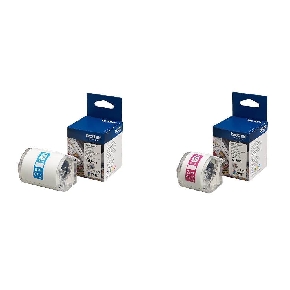 Brother CZ-1005 Farbetikettenrolle, 50 mm breit, 5 m lang für Etikettendrucker VC-500W & CZ-1004 Farbetikettenrolle, 25 mm breit, 5 m lang für Etikettendrucker VC-500W, weiß