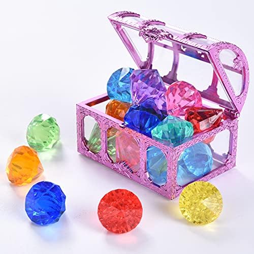 Diving Gem Pool Toy 12 Diamonds Set with Treasure Pirate Box Summer Swimming Gem Pirate Diving Toys Underwater Toy for Pool Use Treasures Gift Sets (Purple)
