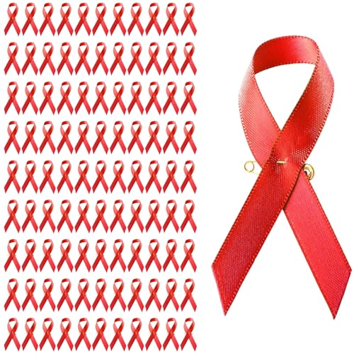 Brooches & Pins 100pcs Breast Cancer Awareness Brooch Lapel Pins Red Ribbon Lapel Red Ribbon Womens Brooches