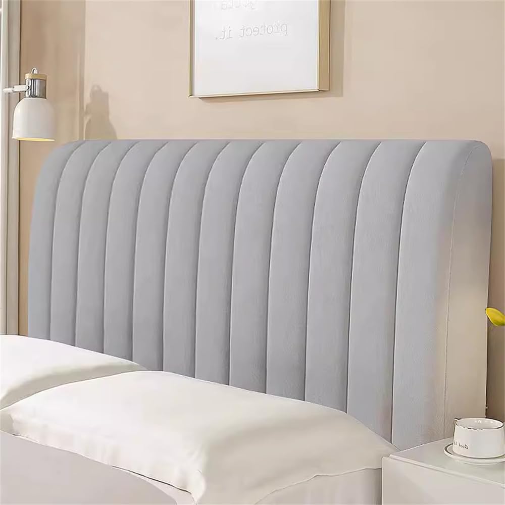 Hearda Velvet Elastic Bed Headboard Cover, All-inclusive Universal Dustproof Protector Cover, Soft Thick Headboard Slipcover Stripe Bed Head Cover For Bedroom Decor, Washable (160cm,Gray)