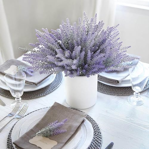 Image of CURATED CART Artificial Lavender Flowers Faux Plants for Vase Pot Home Decor Wedding Kitchen Garden Centerpieces Purple Lavender for Living Room Balcony Office Indoor Outdoor Decorations, 4 PCS