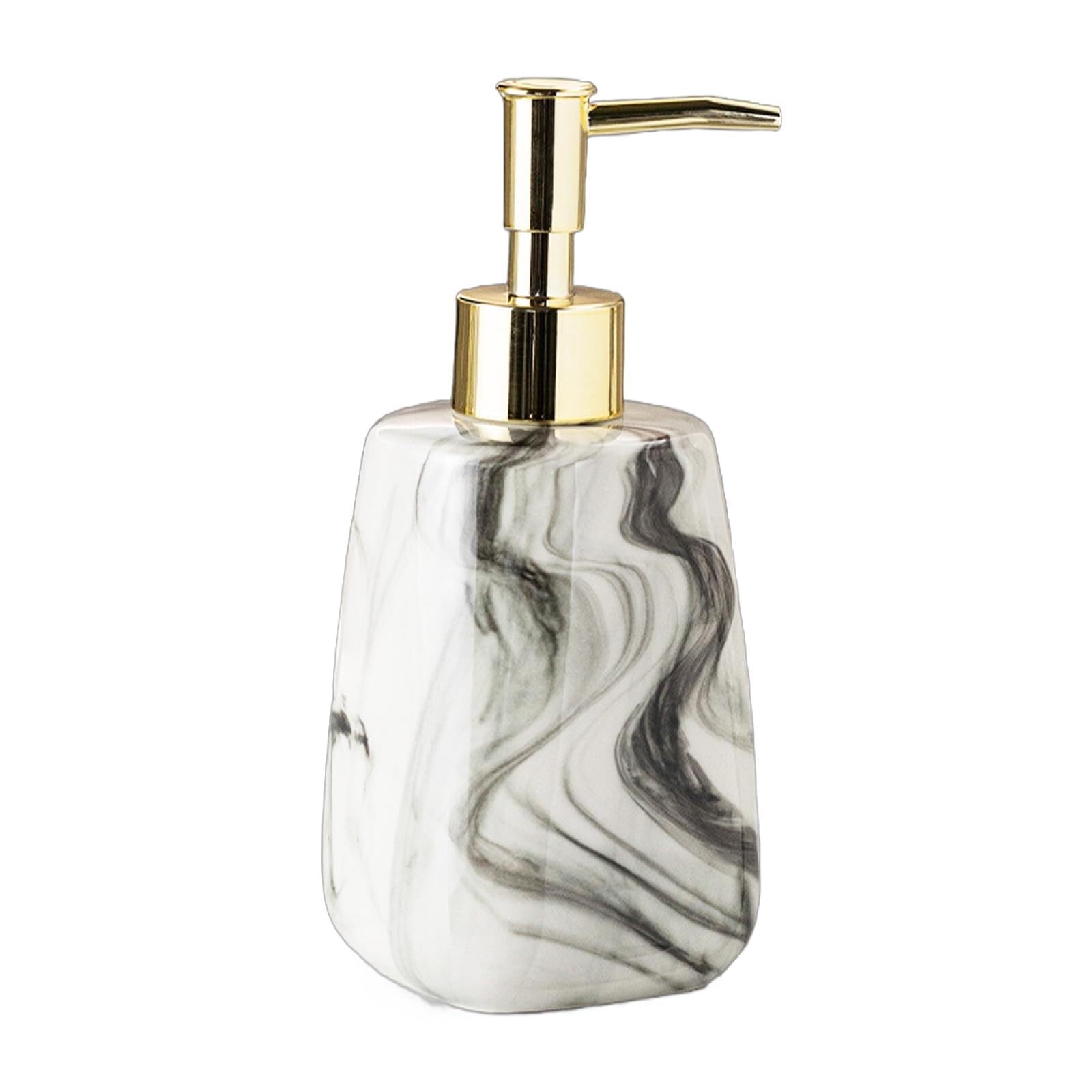 KEXYOAN Dish Soap Dispenser Hand with Pump Ceramics Refillable Liquid Dispensers for Bathroom Countertop 350ml/11.8oz New Home Essentials(Grey Square)