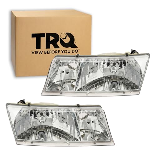 Image of TRQ 2 Piece Headlight Assembly Set Chrome Bezel Driver & Passenger Side Compatible with Mercury Grand Marquis 1998-2002 FO2502149 FO2503149 YW3Z13008BB YW3Z13008CB F8MZ13008AA F8MZ13008BA
