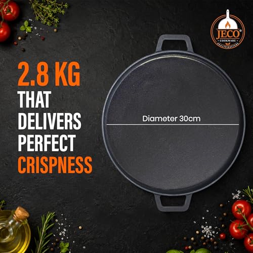 Image of Cast Iron Dosa Tawa with Dual Grip Handles | Pre-Seasoned Non-Stick Iron Tawa for Dosa /Chilla /Roti | Heavy Duty Non-Toxic Cookware | Gas Stove & Induction Compatible | Black, 30cm, 2.8kg
