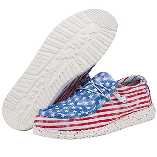 Image of HEYDUDE Men's Wally Patriotic Slip On Shoe | Lightweight Canvas Loafers with No Tie Laces