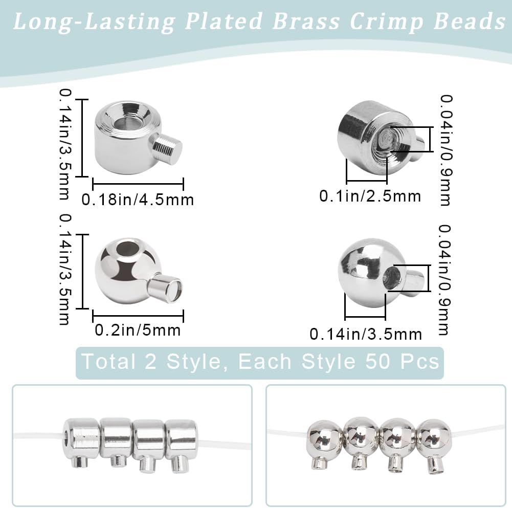 Beebeecraft 100Pcs Crimp Stopper Beads Round Column Brass Spacer Beads Metal Tube Crimp End Beads for DIY Jewelry Making Bracelet Necklace Beading DIY Crafts