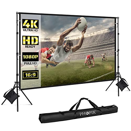 Phopik Projector Screen With Stand: 120 Inch Portable Indoor Outdoor Projector Screen Fordable & Wrinkle-Free Outdoor Movie Screen With Carry Bag For Home Theater Camping And Recreational Events #TOP6