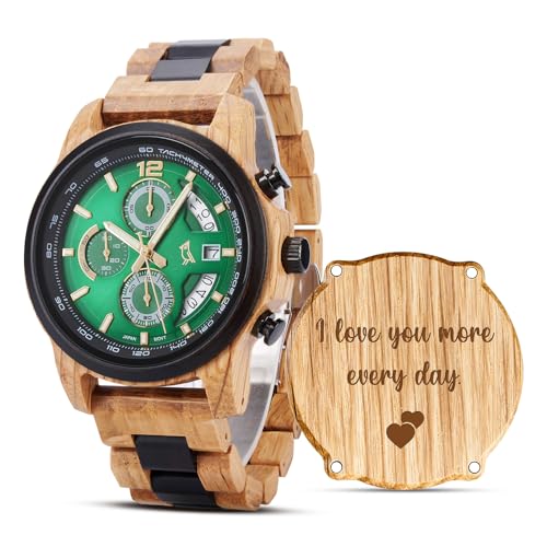 Montre chronographe en bois homme 2win cadran vert montre gravée