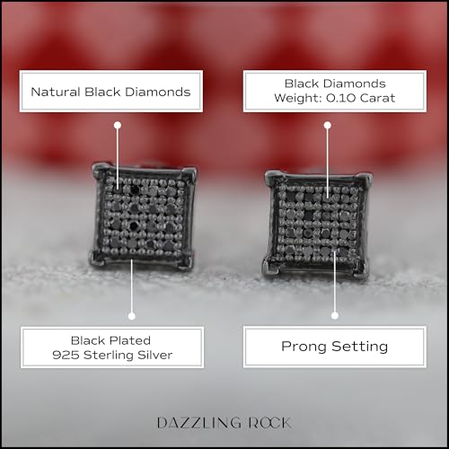 Dazzlingrock Collection Round 0.10 Carat Black Diamond 5.5mm Cluster Square Hip Hop Iced Out Studs in Black Plated 925 Sterling Silver, Unisex Design Ladies, Mens Real Diamond Earrings4