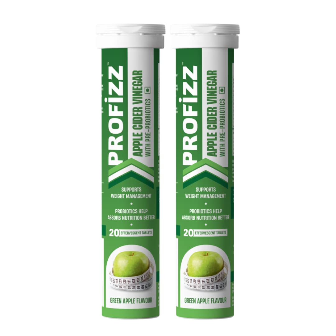 Profizz Effervescent Tablets, For Weight Loss, Apple Cider Vinegar with Probiotic Supplements, Green-Apple Flavour, Sugar Free, Pack of 40 Tablets