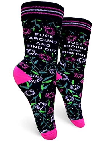 Groovy Things co Novelty Crew Socks (fit womens shoe size 5-10) (Fuck Around and Find Out)