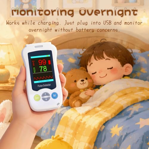 Image of Continuous Pulse Oximeter for Baby, Medical Grade Accuracy Oximeters Fast Spo2 Reading Kids Overnight Pulse Oximeters Pediatric Handheld Pulse Oxi Fingertip with Heart Rate and Alarm