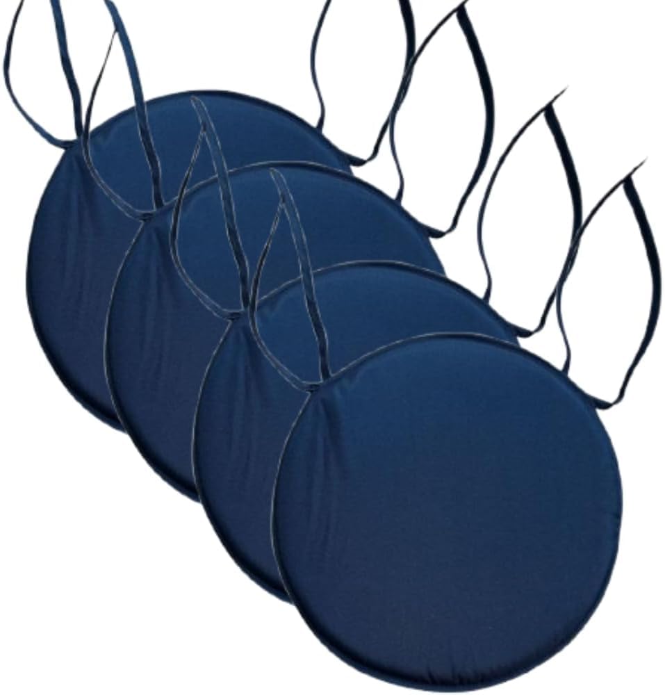 SVFOEBJM Waterproof 35cmGarden Chair CushionsSet of 4 Comfortable Bistro Seat Cushions with Ties for Indoor/Outdoor Dining Navy BluePerfect for Patio & Terrace