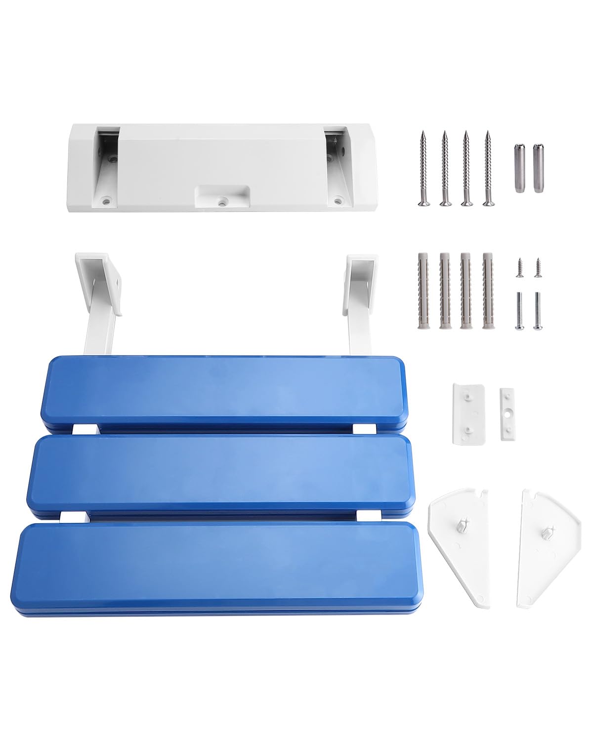 FreeTec Duschklappsitz Duschsitz Klappbar Wandmontage Belastbar bis 130kg Tragkraft Zusammenklappbar Duschhocker Dusche Sitzgelegenheit Stuhl Blau