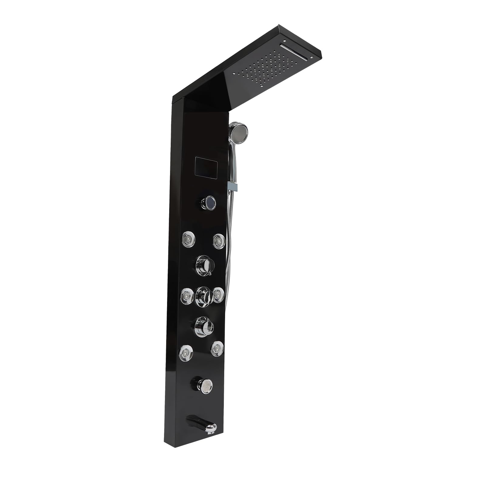Panel de ducha de acero inoxidable LED negro, columna de ducha, de ducha, ducha de lluvia, alcachofa de mano, juego de 8 boquillas de masaje, para hoteles, hogares, centros de baño, resorts