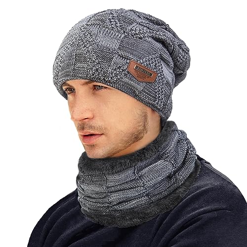 Image of Loritta Winter Hats for Men, 3 PCS Fleece Beanie Scarf Gloves Set