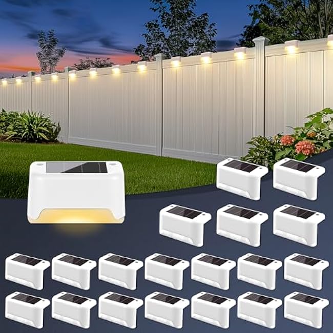 Solar Fence Lights Outdoor Waterproof 20Pack, Solar Powered Deck Lights for Outside Stairs, Step, Yard, Patio, Garden and Pathway Decor(Warm White)