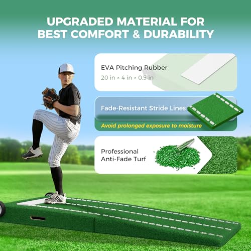 HFPFTS Portable Pitching Mound with Stride Lines - 80\" x 28\" x 6\" Foldable Pitchers Mound with Professional Pitching Rubber - for Baseball and Softball Training, Ideal for All Ages - Thumbnail 4