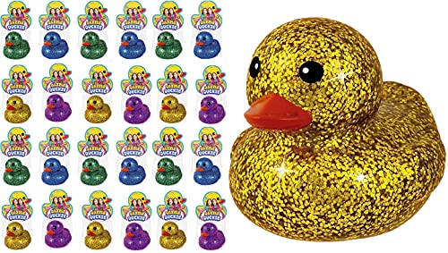 JA-RU Glitter Rubber Ducks Metallic Colors 3" (24 Unit Assorted) Fidget Toy for Kids, Sensory Play, Stress Relief, Stocking Stuffers, Supplies Pinata Filler in Bulk. Plus Sticker. 4343-24s