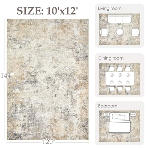 10x14 Area Rug Living Room Rugs - Washable Neutral Modern Abstract Soft Thin Large Rug Indoor Floor No Slip Rug Carpet for Bedroom Under Dining Table Home Office Decor - Golden Grey