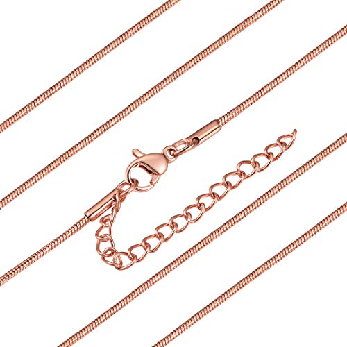 316L Stainless Steel Snake Chain Rose Gold 1mm Thin Slim Necklace Chain for Women Girls, 22"