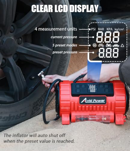 AVID POWER Portable Tire Inflator Air Compressor, 110V AC/12V DC Dual Power - Image 4