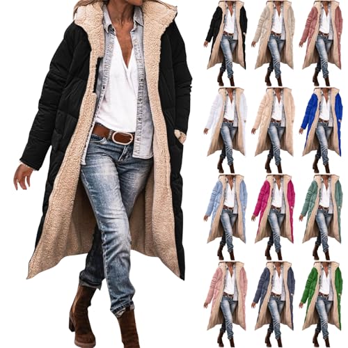 Winter Coats for Women Long Sleeve Zip Up Jacket Fashion Fleece Lined Warm Long Hoodies with Pockets 2025
