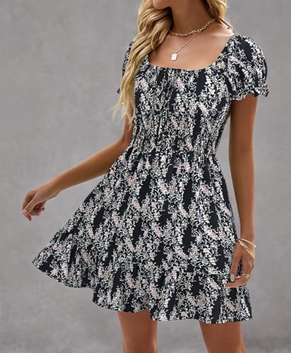 Image of Womens Babydoll Mini Dress Casual Square Neck Short Sleeve Summer Dresses