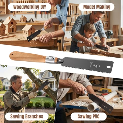Japansäge Ryoba 2-seitig – Japanische Zugsäge für Holz, 11/17 TPI Holzsäge, SK5 Stahl 0,6 mm Blatt, extrem scharf für präzise & saubere Schnitte, Feinsäge für Heimwerker & Tischler