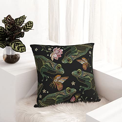 Duduho Cozy Throw Pillow Cover Vintage Frogs Lotus Flowers And Butterfly Decorative Square Pillowcase Throw Cushion Case For Bedroom, Living Room, Sofa, Couch And Bed, 18 X 18 Inches #TOP7