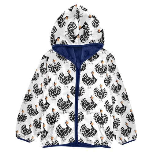 Repeating Turkey Design in Black Toddler Fleece Jacket Girl Boys Hooded Fleece Jacket Coat Warm Outwear Zip-up 3-10T