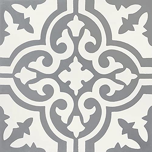 ARTIGIANATO VULCANO Piastrella Marocchina Mattonella Marocchina Cementina 20x20 cm, 25 PZ, Bianca o Grigia, Ceramica, Non Lucidato, Staccare e Attaccare