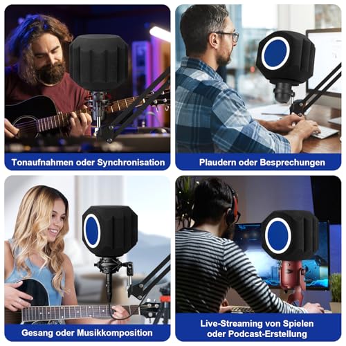 GDPONRM Mikrofon-Windschutz Pop-Filter Isolationskugel, Akustik für Aufnahmestudios Mikrofon, schallabsorbierender Schaumstoff fünfseitiges Abdichtungsdesign zur effektiven Reduzierung von Geräuschen