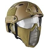 NICEWL PJ Type Tactical Multifunctional Mit Visierbrille Schneller Helm,Faltbares Halbgesichtiges Ohrschützendes Atmungsaktives Metallgittermasken-Kombinationsset,Mud mask