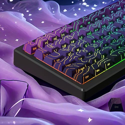 Image of dagaladoo Topographic keycaps Line Backlit Gradient Purple keycaps Shine Through Keyboard Keys Side Printed Key caps Cherry Profile keycap Set for 61 /64 /66 /68 /71 /75 /84 /87 /100 Mechanical Keyboards