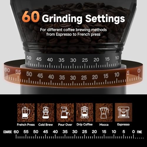 Image of AAOBOSI Cordless Burr Coffee Grinder, Rechargeable with 60 Grind Settings & Anti-Static, Digital Timer Touchscreen, Portable Electric Grinder for Espresso, Pour Over, French Press, Travel, Camping