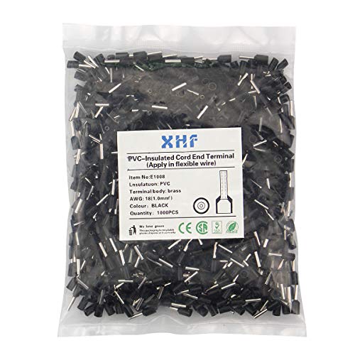 Xhf 1000 Pcs Awg 18/1.0Mm² Wire Ferrules Insulated Copper Crimp Connectors, Crimp Pin Cord End Terminals Black #TOP5