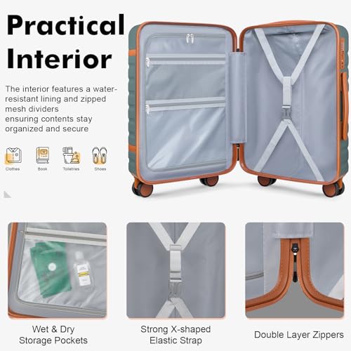 Image of Luggage Sets 3 Piece with Spinner Wheels, Lightweight PC Hardside Suitcase with TSA Lock & YKK Zippers, 20 Inch Carry On Luggage with Travel Bag for Men and Women, Army Green