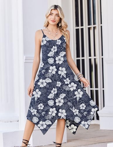 Image of Zeagoo Women Summer Midi Dresses 2026 Hawaiian Bohemian Beach Cover Up Sundress Spaghetti Strap Casual Dress with Pockets