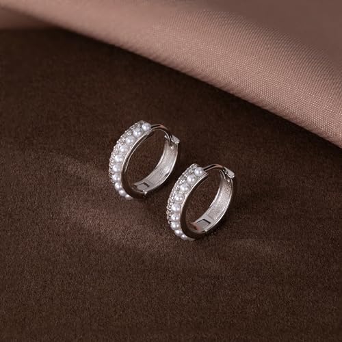 SLUYNZ Sterling Silver Small Pearls Huggie Earrings - Women Teens CZ Pearls Hoop Earrings for Wedding & Bridal Occasions4