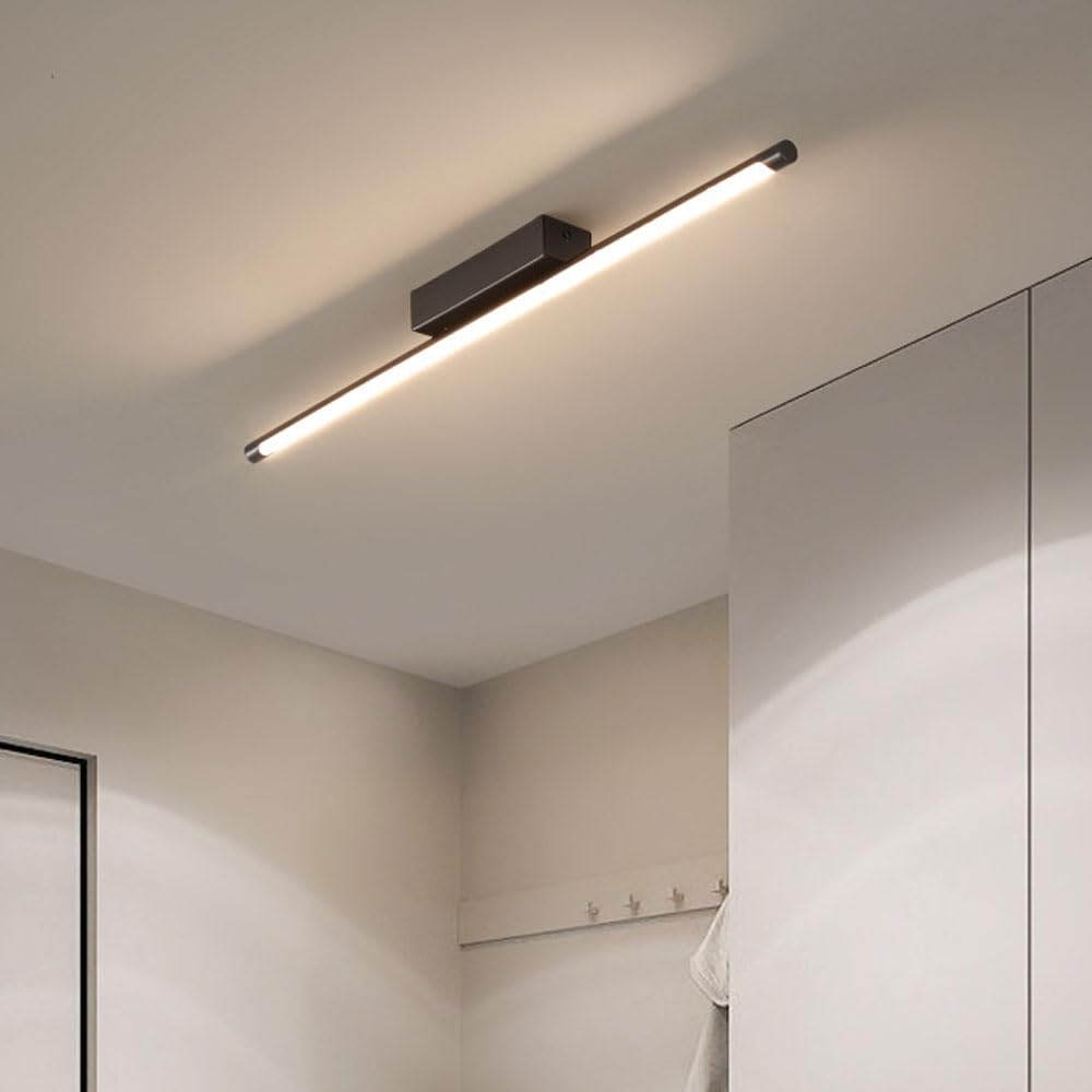 LYMSXAZOU Modern LED Linear Ceiling Light Copper Semi-Recessed Fixture Stylish Chandelier for Living Room Bedroom Dining Office - Elegant Lighting Solution