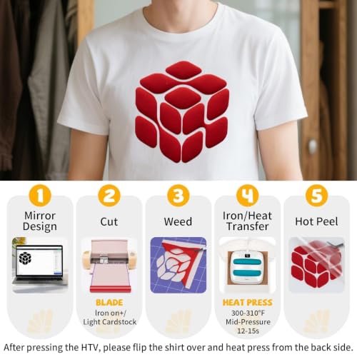 Image of VinylRus Heavy Duty Puff HTV Heat Transfer Vinyl Roll, Red, 12 inch x 5FT