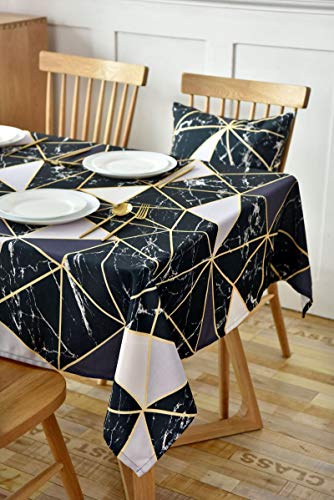 Nappe rectangulaire imprimé marbre noir 135x260cm pour table moderne
