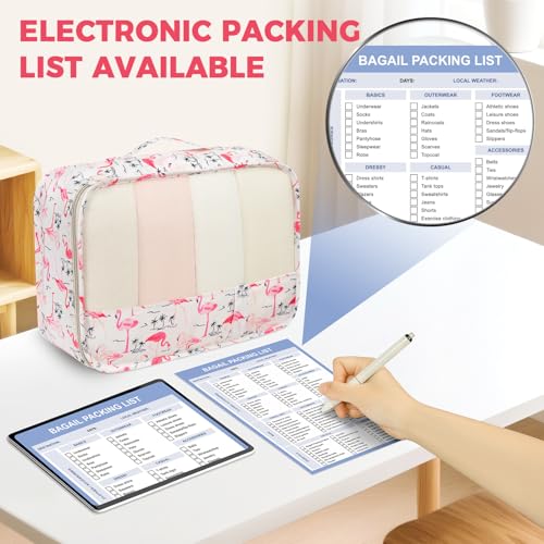 Image of BAGAIL 9 Set Packing Cubes with Packing List Luggage Packing Organizers for Travel Accessories (Flamingo)
