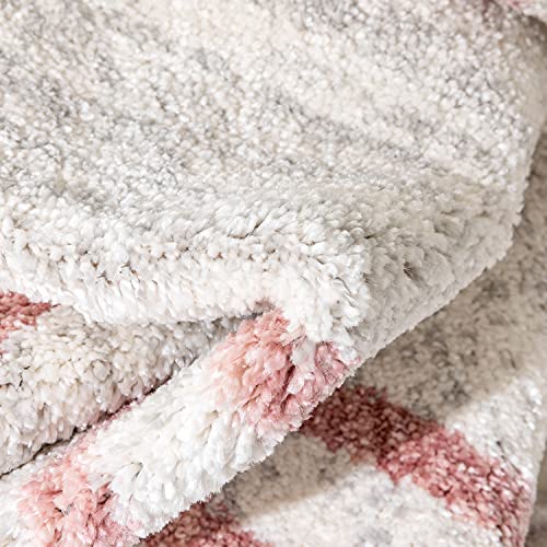 Well Woven Merri Pink Ivory Geometric Stripes Pattern Stain-Resistant Area Rug 3X5 (3'11" X 5'3") #TOP3